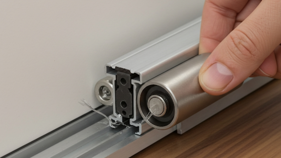 Checking sliding door rollers and tracks for damage or wear, ensuring smooth movement and proper functioning